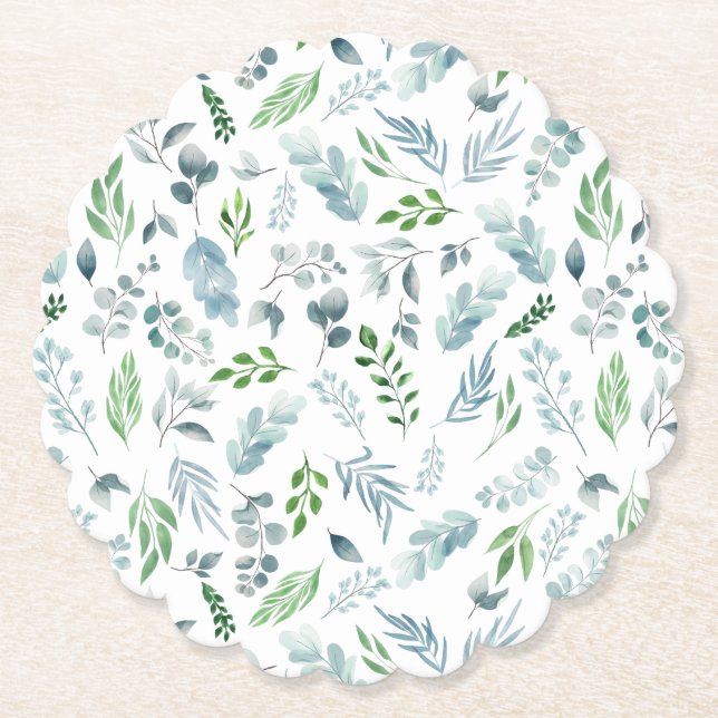 Modern Watercolor Botanical Greenery Eucalyptus Paper Coaster (Front)