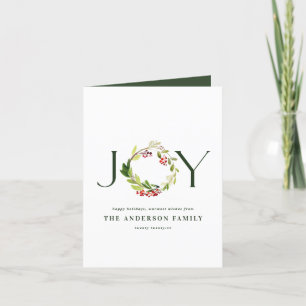 Modern watercolor botanical joy chic elegant holiday card