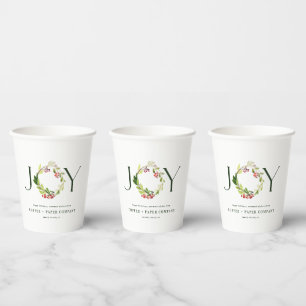 Modern watercolor botanical joy corporate holiday paper cups