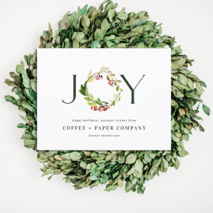Modern watercolor botanical joy corporate holiday postcard