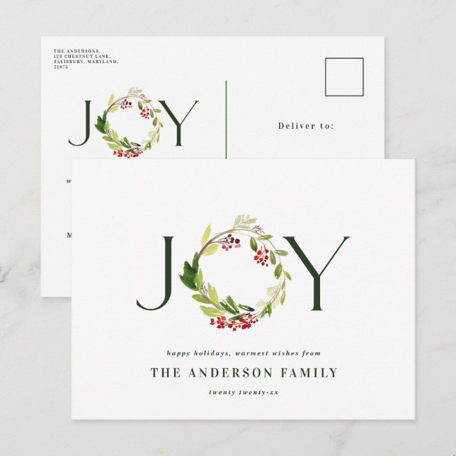 Modern watercolor botanical joy elegant holiday (Front/Back)