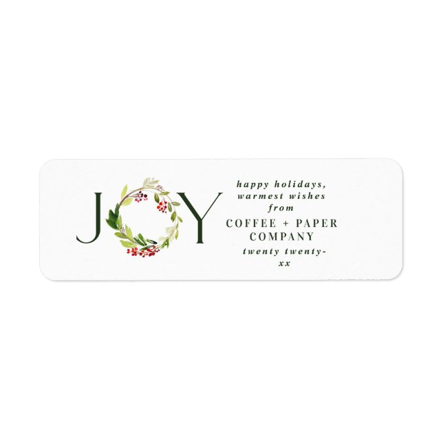 Modern watercolor botanical Joy Label (Front)