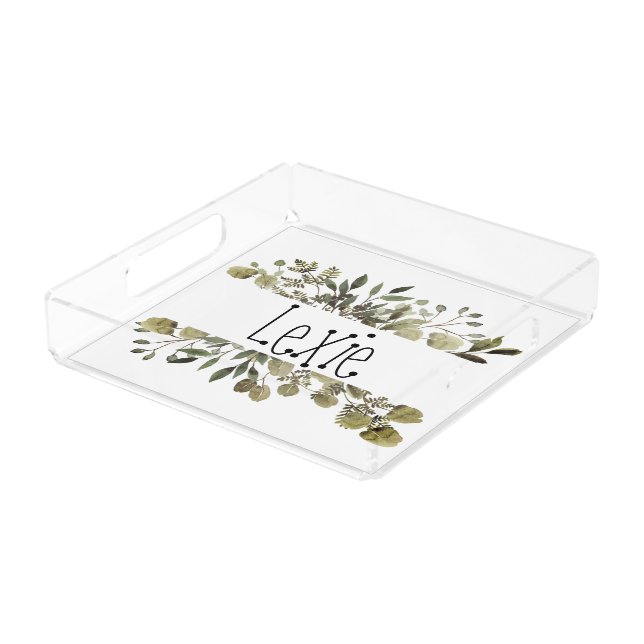 Modern Watercolor Botanical Personalized  Acrylic Tray (Angled)
