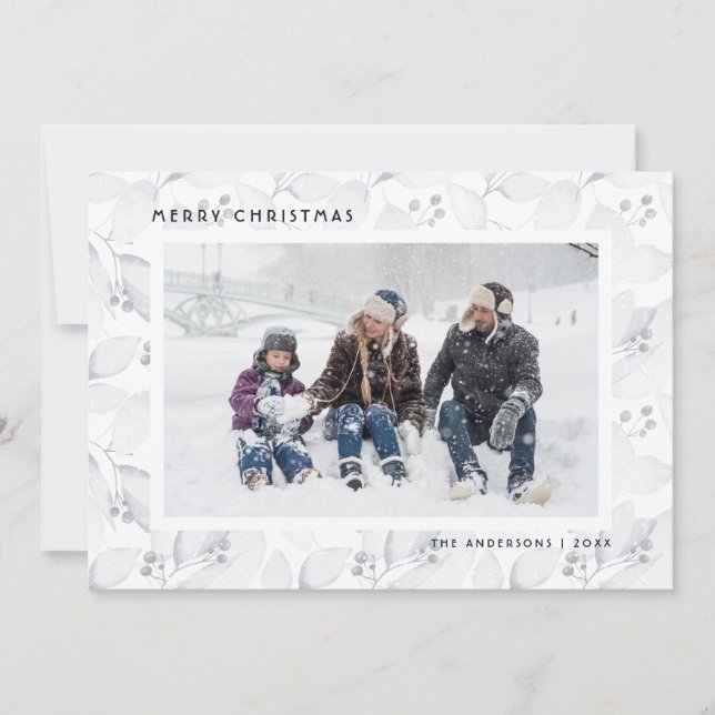 Modern Watercolor Botanical Photo Christmas Cards (Front)