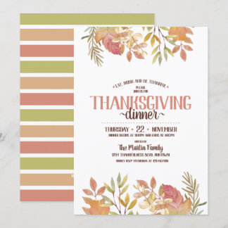 Modern Watercolor Botanical Thanksgiving Dinner Invitation