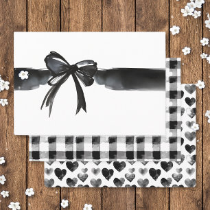 Modern Watercolor Bow Gingham Heart Wedding Gift Wrapping Paper Sheets