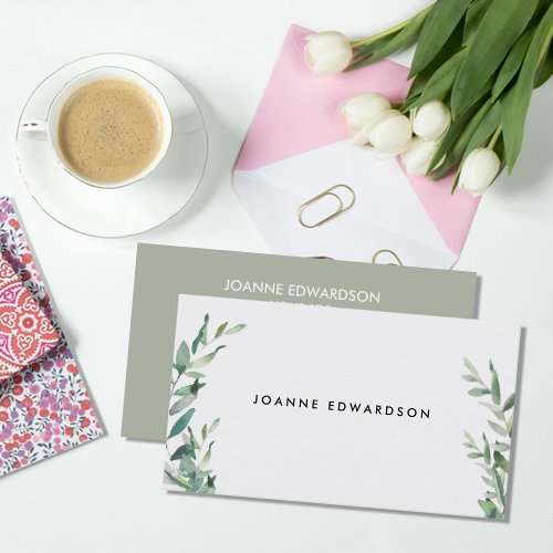 Modern watercolor branch wreath professional business card