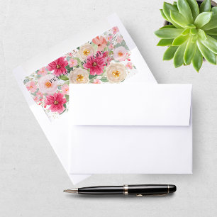 Modern Watercolor Bright Pink Floral Wedding Envelope Liner