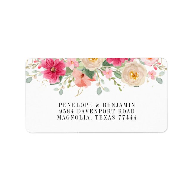 Modern Watercolor Bright Pink Floral Wedding Label (Front)
