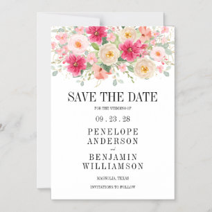Modern Watercolor Bright Pink Floral Wedding Magnetic Invitation
