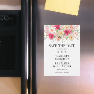 Modern Watercolor Bright Pink Floral Wedding Magnetic Invitation