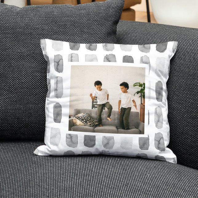Modern Watercolor Brush Grey | Photo  Throw Pillow (Creator Uploaded)