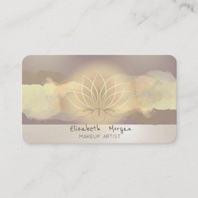 Modern  Watercolor Brush Stroke Lotus Flower Business Card (Front)