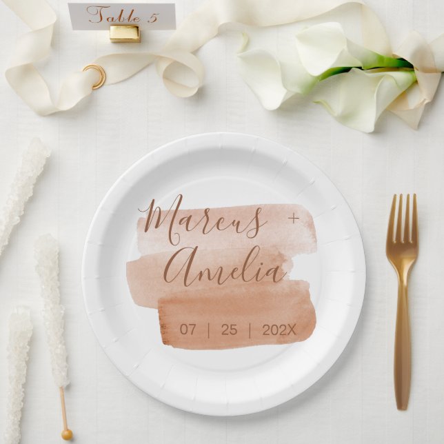 Modern Watercolor Brushstroke Minimalist   Paper Plates (Wedding)