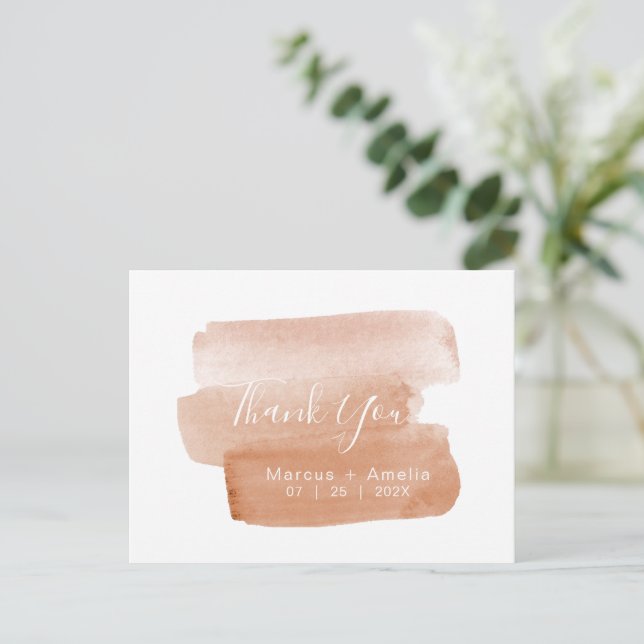 Modern Watercolor Brushstroke Minimalist Thank You Postcard (Standing Front)