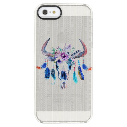 Modern Watercolor Bull Skull And Purple Flowers Clear iPhone SE55s Case