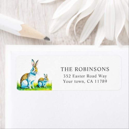 Modern Watercolor Bunny Easter Return Address Label