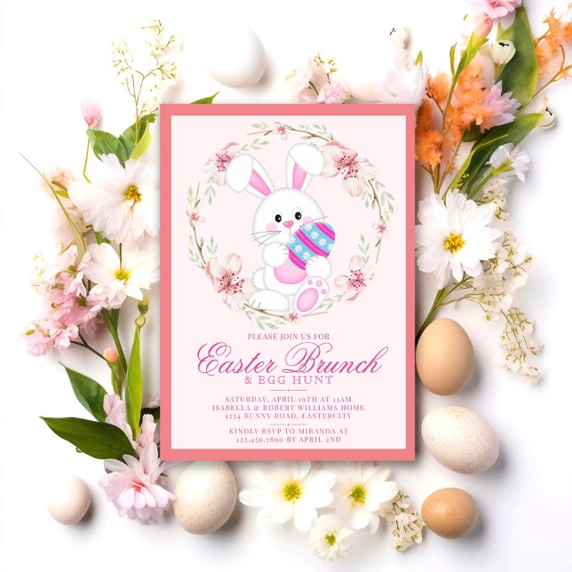 Modern Watercolor Bunny Egg Hunt & Easter Brunch Invitation (Creator Uploaded)