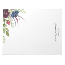 Modern Watercolor Burgundy Blue Floral Greenery