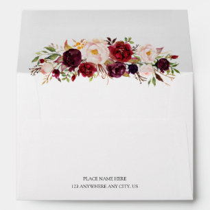 Modern Watercolor Burgundy Floral Wedding  Envelope