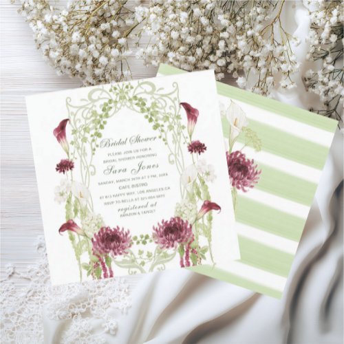 Modern Watercolor burgundy green flowers Bridal Sh Save The Date
