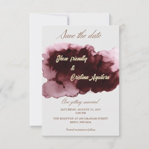 Modern Watercolor Burgundy Save The Date Card
