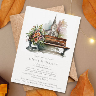 Modern Watercolor Burnt Orange Chapel Wedding Invitation