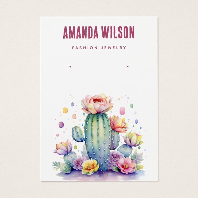 Modern watercolor Cactus earring display card  (Front)