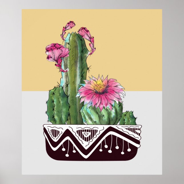 Modern Watercolor Cactus Garden Art Poster (Front)