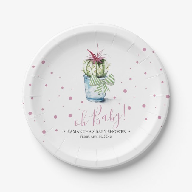 Modern Watercolor Cactus Paper Plates (Front)