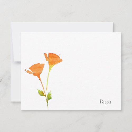 Modern Watercolor California Poppies Note Card