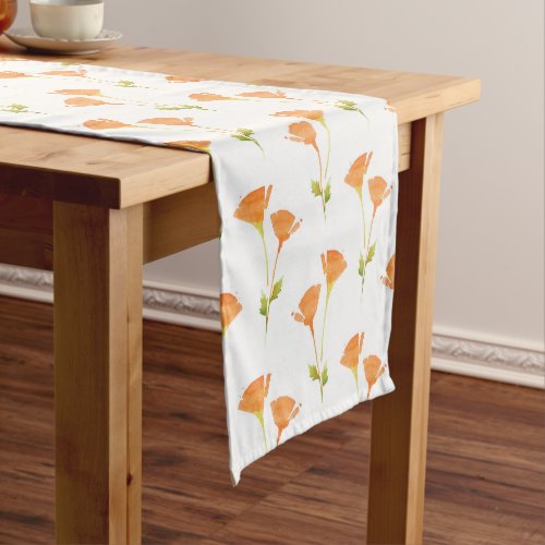 Modern Watercolor California Poppies Pattern   Short Table Runner