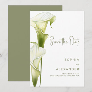 Modern Watercolor Calla Lily Sage Green  Save The Date