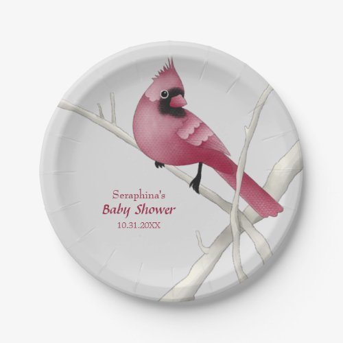 Modern Watercolor Cardinal Bird Paper Plates