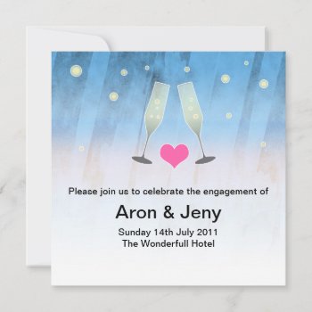 Modern Watercolor Champagne Glass Engagement Card by johan555 at Zazzle