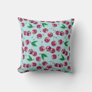 Modern Watercolor Cherries: Juicy Berry Pattern Throw Pillow