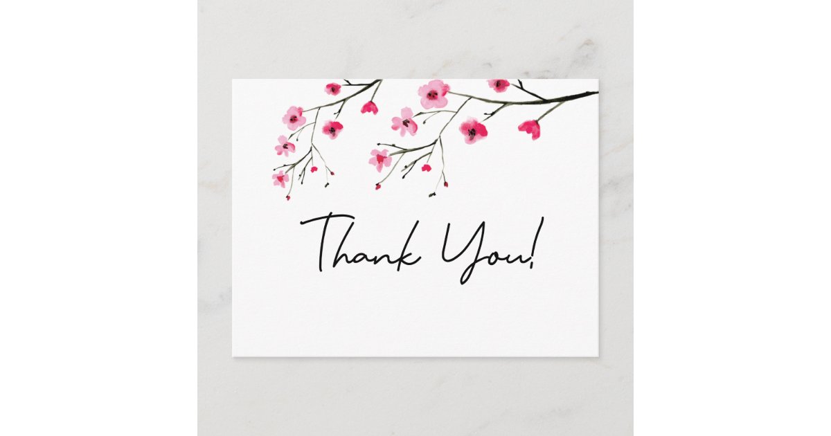 Modern watercolor cherry blossom wedding thank you postcard | Zazzle