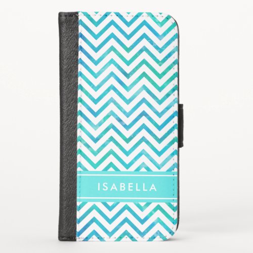 Modern  Watercolor Chevron Pattern Blue and White iPhone X Wallet Case