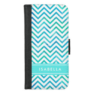 Modern Watercolor Chevron Pattern Blue and White iPhone 8/7 Wallet Case