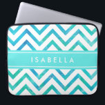 Modern Watercolor Chevron Pattern Blue and White Laptop Sleeve<br><div class="desc">Protect your laptop in style with this chic modern sleeve. Design features a pretty aqua teal blue watercolor chevron zig-zag pattern, turquoise stripe, and your name or other customized text in a simple white typography font. This elegant and trendy computer case makes a stylish gift for her.</div>