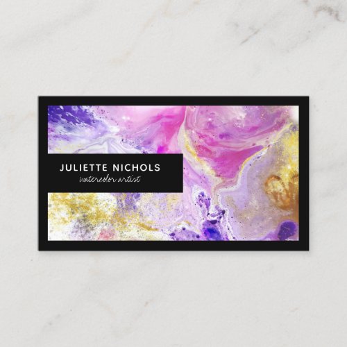 Modern watercolor chic pink purple gold artist business card