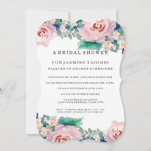 MODERN Watercolor Chic Wide Stripes w Roses Invitation