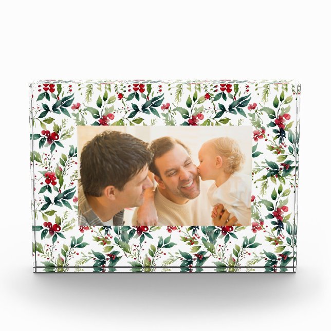 modern watercolor christmas botanical frame photo block (Front)