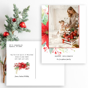 Modern Watercolor Christmas Botanical Photo Holiday Postcard