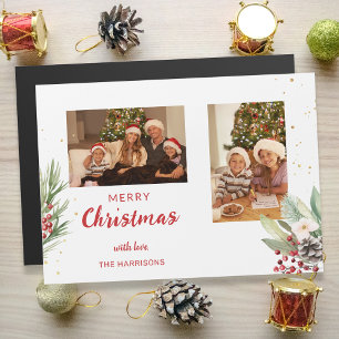 Modern Watercolor Christmas Botanical Two-Photo