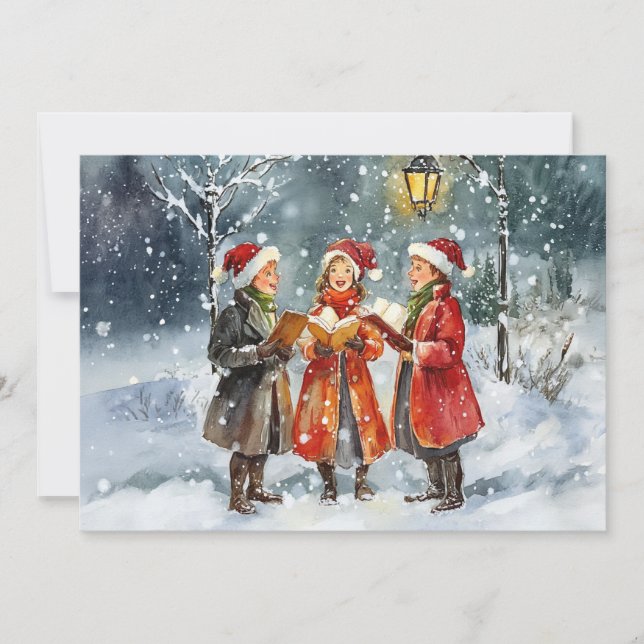 Modern Watercolor Christmas Carolers Invitation (Front)