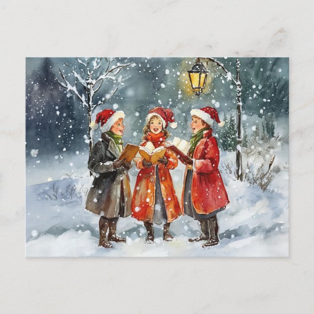 Modern Watercolor Christmas Carolers Postcard (Front)
