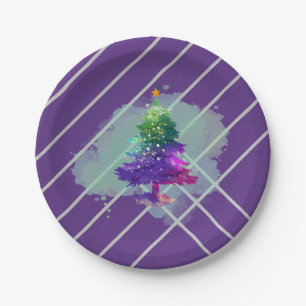 Modern Watercolor Christmas colorful Pine Tree Paper Plates