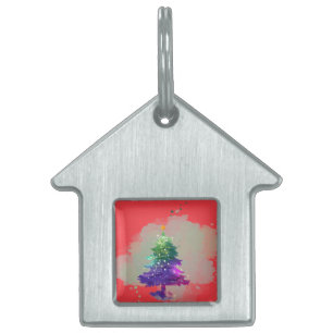 Modern Watercolor Christmas colorful Pine Tree Pet ID Tag