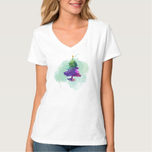 Modern Watercolor Christmas colorful Pine Tree T-Shirt